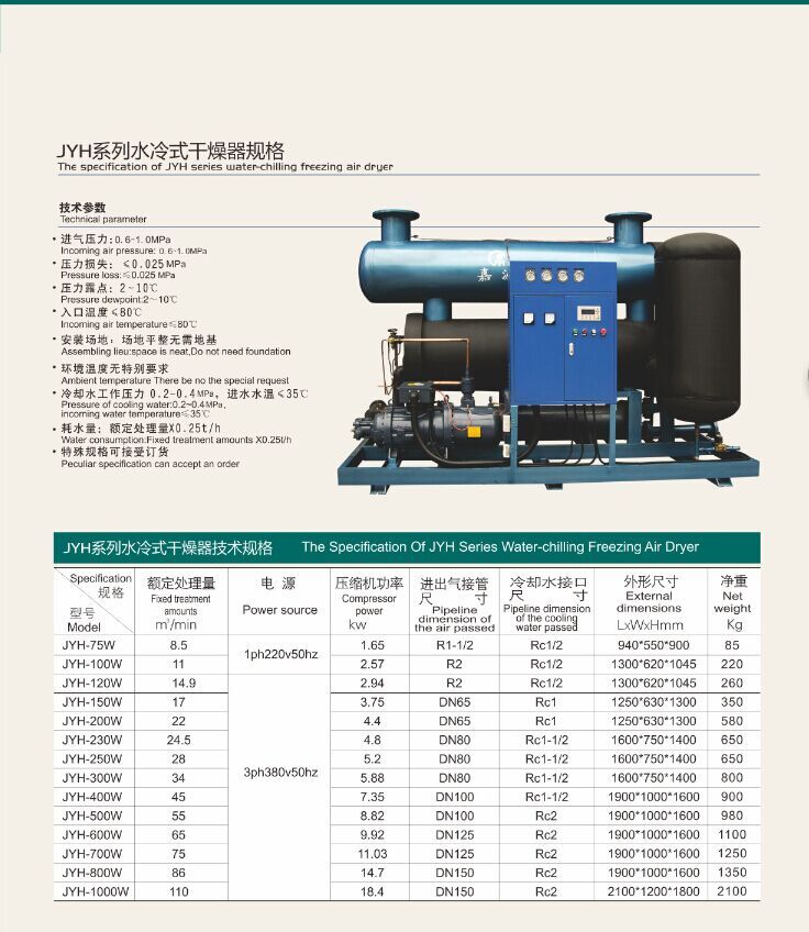 水冷高温型冷冻式干燥机